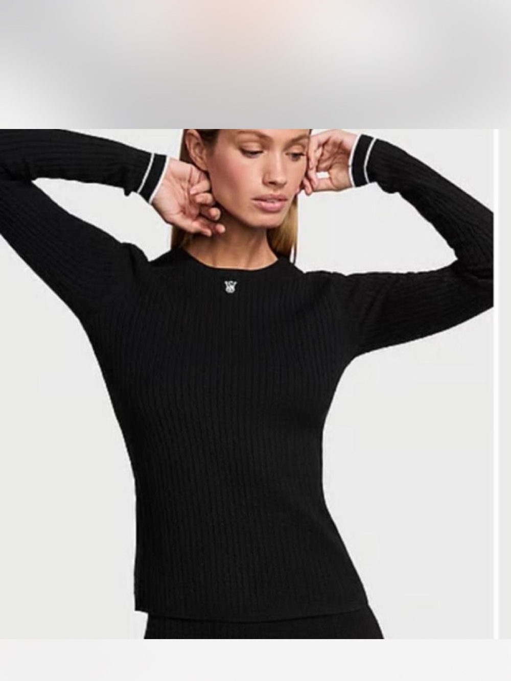Victorias Secret Black Ribbed Crewneck Sweater